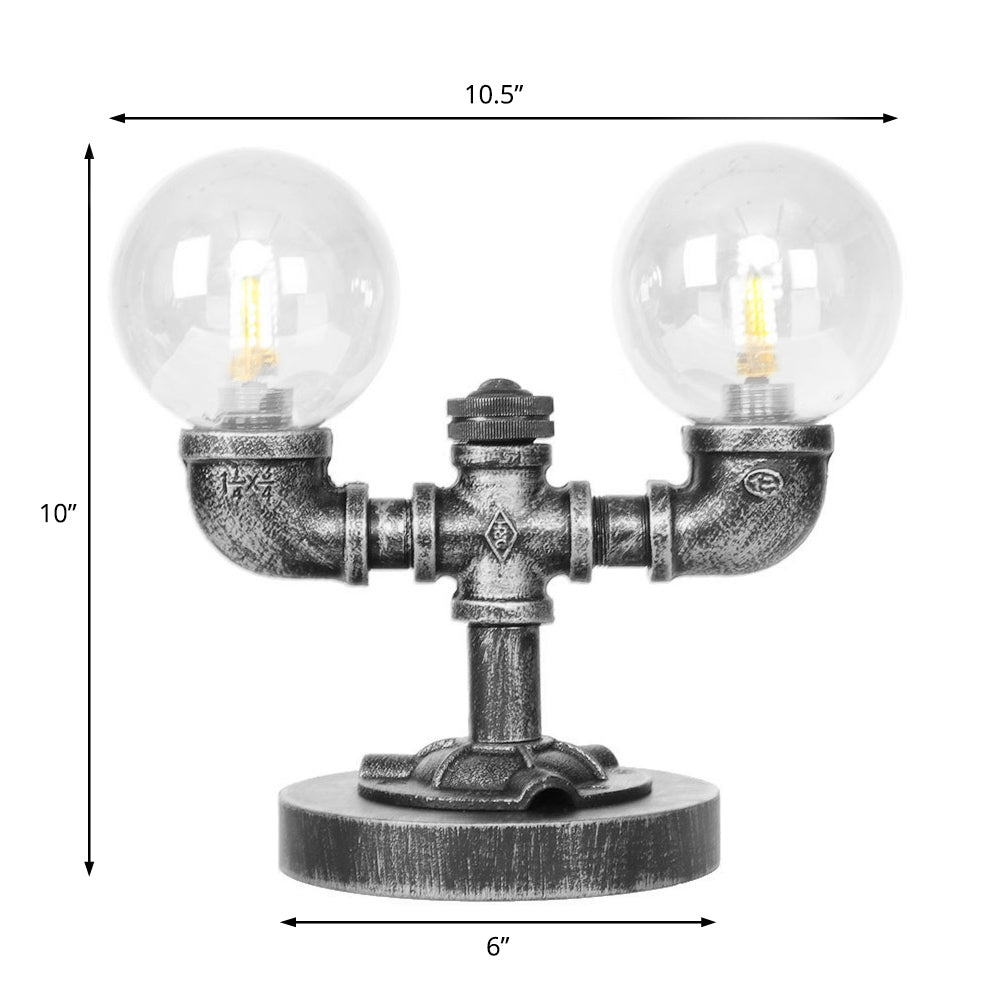 Clear/Amber Glass Round Shade Task Lighting Vintage Style 2 Lights Coffee Shop Desk Lamp in Antique Silver/Bronze Clearhalo 'Lamps' 'Table Lamps' Lighting' 370473