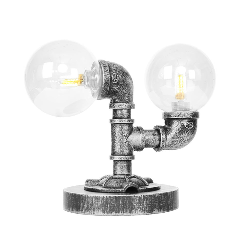 Clear/Amber Glass Round Shade Task Lighting Vintage Style 2 Lights Coffee Shop Desk Lamp in Antique Silver/Bronze Clearhalo 'Lamps' 'Table Lamps' Lighting' 370476