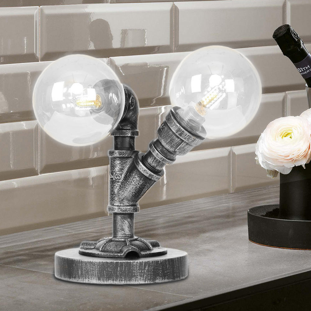 Clear/Amber Glass Round Shade Task Lighting Vintage Style 2 Lights Coffee Shop Desk Lamp in Antique Silver/Bronze Clear B Clearhalo 'Lamps' 'Table Lamps' Lighting' 370478