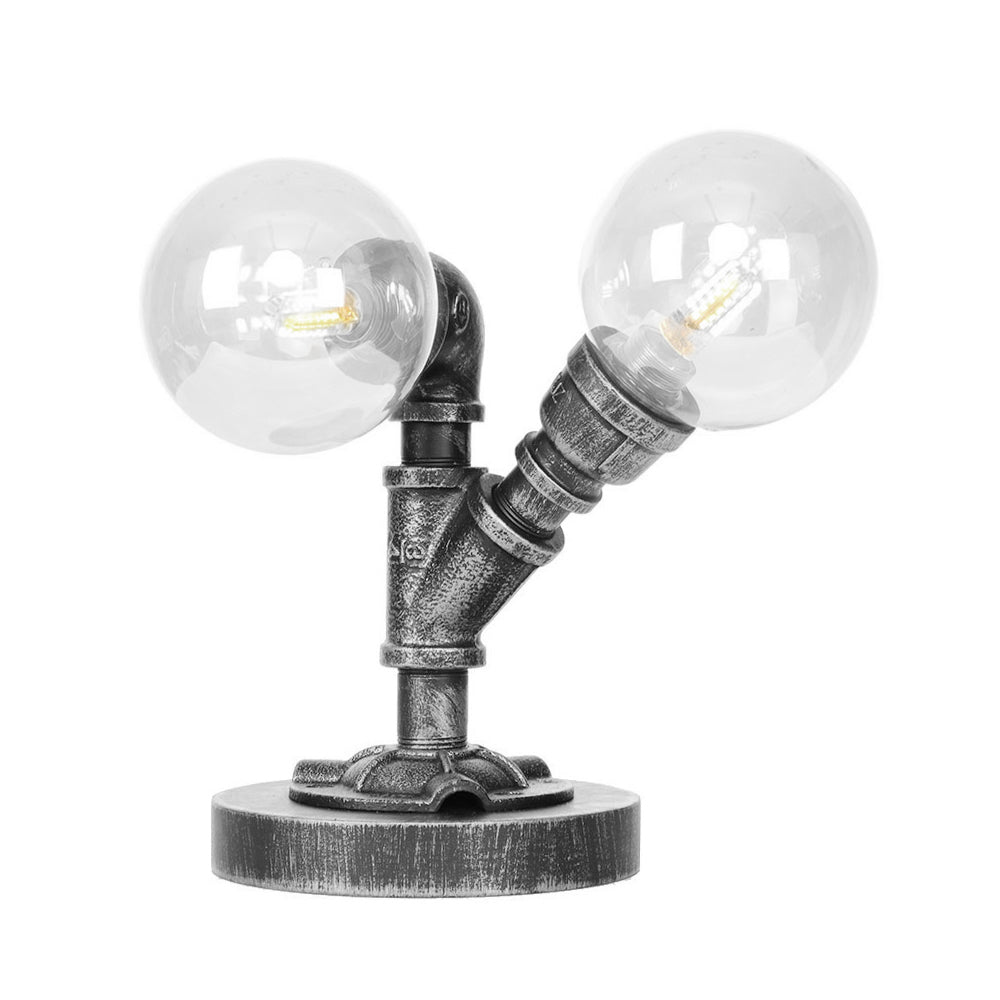 Clear/Amber Glass Round Shade Task Lighting Vintage Style 2 Lights Coffee Shop Desk Lamp in Antique Silver/Bronze Clearhalo 'Lamps' 'Table Lamps' Lighting' 370480