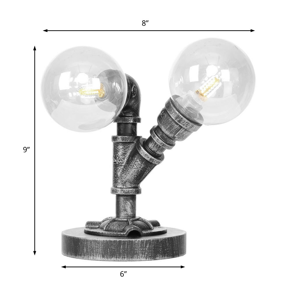 Clear/Amber Glass Round Shade Task Lighting Vintage Style 2 Lights Coffee Shop Desk Lamp in Antique Silver/Bronze Clearhalo 'Lamps' 'Table Lamps' Lighting' 370481