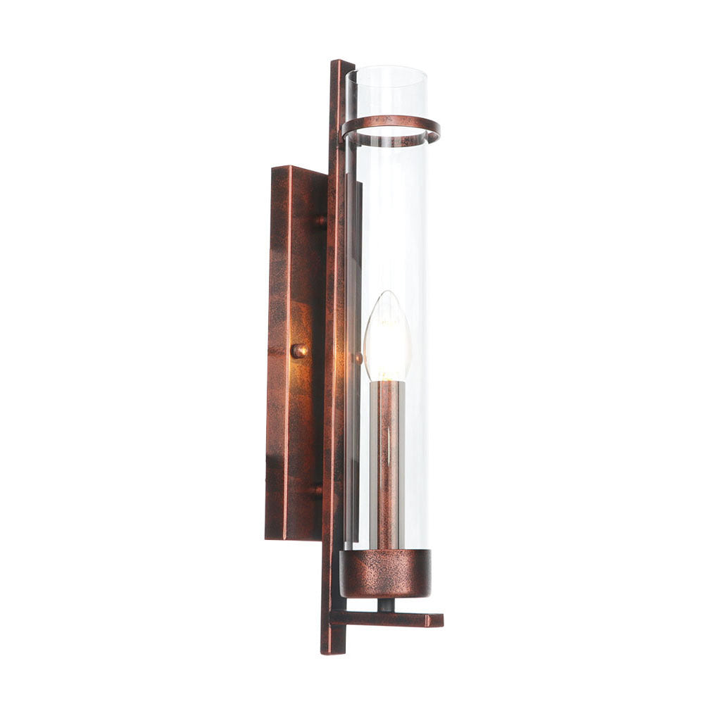1 Light Tubular/Tube/Cylinder Wall Lamp Industrial Rust Clear Glass Sconce Light Fixture for Dining Room Clearhalo 'Art deco wall lights' 'Cast Iron' 'Glass' 'Industrial wall lights' 'Industrial' 'Middle century wall lights' 'Modern' 'Rustic wall lights' 'Tiffany' 'Traditional wall lights' 'Wall Lamps & Sconces' 'Wall Lights' Lighting' 370524