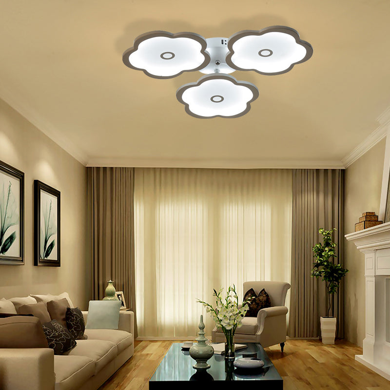 3/6/9 Heads Unique Flower Ceiling Fixture Modern Iron Acrylic White Ceiling Lights for Indoor 3 White Clearhalo 'Ceiling Lights' 'Close To Ceiling Lights' 'Close to ceiling' 'Semi-flushmount' Lighting' 371010