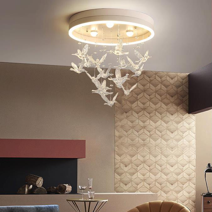 Round Flush Light with Clear Crystal Bird Modern LED Flush Mount Light for Bedroom Clearhalo 'Ceiling Lights' 'Close To Ceiling Lights' 'Close to ceiling' Lighting' 37506