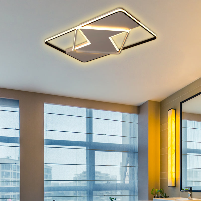 16"/19.5"/23.5"/35.5" W Double Square Ceiling Flush Light Minimalist Metal Led Black and White Ceiling Light in Warm/White Black 35.5" Clearhalo 'Ceiling Lights' 'Close To Ceiling Lights' 'Close to ceiling' 'Flush mount' Lighting' 376891