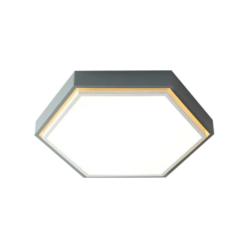 Nordic Hexagon Flushmount Metal Led Black/Green/Grey/White Close to Ceiling Light with Frosted Acrylic Shade, 16"/19.5" Wide Clearhalo 'Ceiling Lights' 'Close To Ceiling Lights' 'Close to ceiling' 'Flush mount' Lighting' 376976