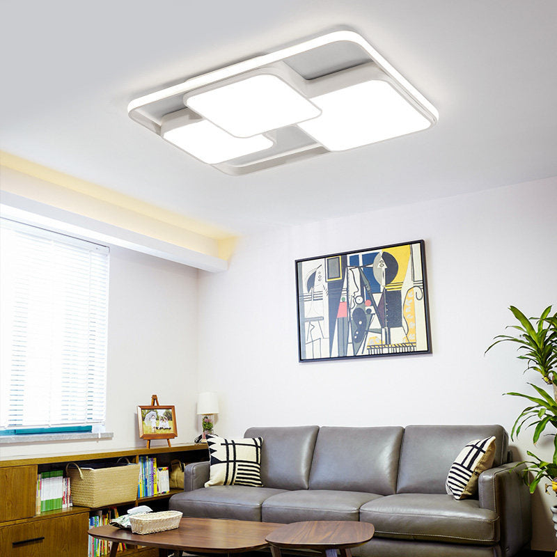 Black/White Rectangle Flush Ceiling Light Contemporary Acrylic LED Flushmount Light for Cafe White 37.5" Clearhalo 'Ceiling Lights' 'Close To Ceiling Lights' 'Close to ceiling' 'Flush mount' Lighting' 377033