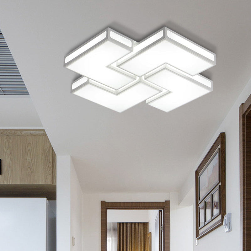 Adult Bedroom Square Flushmount Light Acrylic Contemporary White/Black and White LED Ceiling Lamp White 25.5" Clearhalo 'Ceiling Lights' 'Close To Ceiling Lights' 'Close to ceiling' 'Flush mount' Lighting' 377099