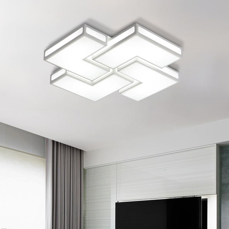 Adult Bedroom Square Flushmount Light Acrylic Contemporary White/Black and White LED Ceiling Lamp White 31.5" Clearhalo 'Ceiling Lights' 'Close To Ceiling Lights' 'Close to ceiling' 'Flush mount' Lighting' 377102