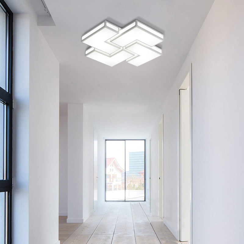 Adult Bedroom Square Flushmount Light Acrylic Contemporary White/Black and White LED Ceiling Lamp Clearhalo 'Ceiling Lights' 'Close To Ceiling Lights' 'Close to ceiling' 'Flush mount' Lighting' 377103