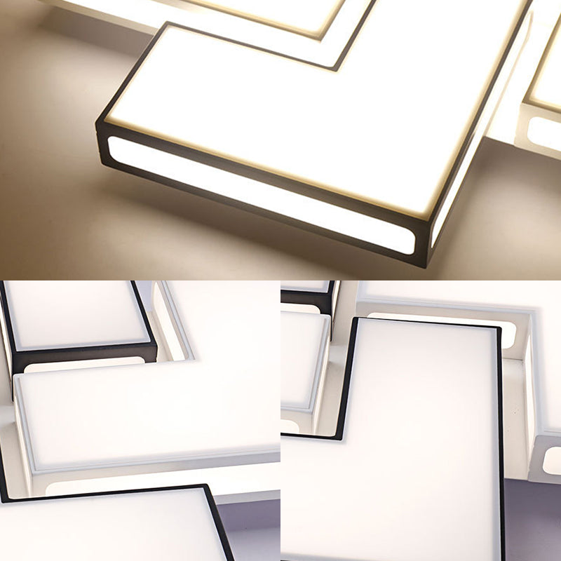 Adult Bedroom Square Flushmount Light Acrylic Contemporary White/Black and White LED Ceiling Lamp Clearhalo 'Ceiling Lights' 'Close To Ceiling Lights' 'Close to ceiling' 'Flush mount' Lighting' 377109