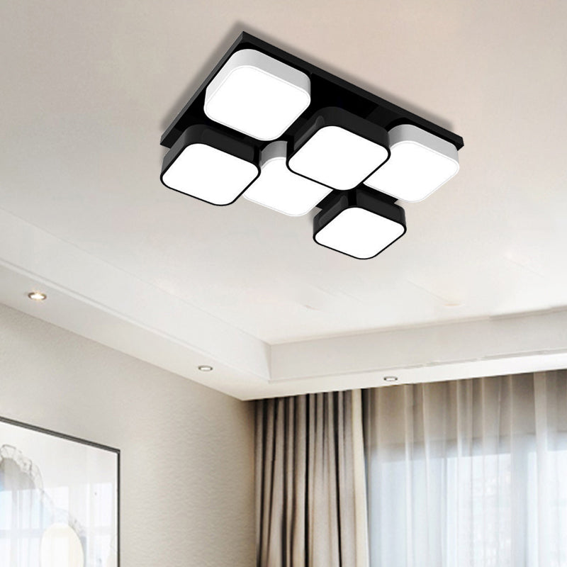 Square Kitchen Bedroom Ceiling Lamp Acrylic Metal 4/6/9/12/16/20 Heads Modern LED Ceiling Mount Light in Black 6 Black Clearhalo 'Ceiling Lights' 'Close To Ceiling Lights' 'Close to ceiling' 'Flush mount' Lighting' 377253