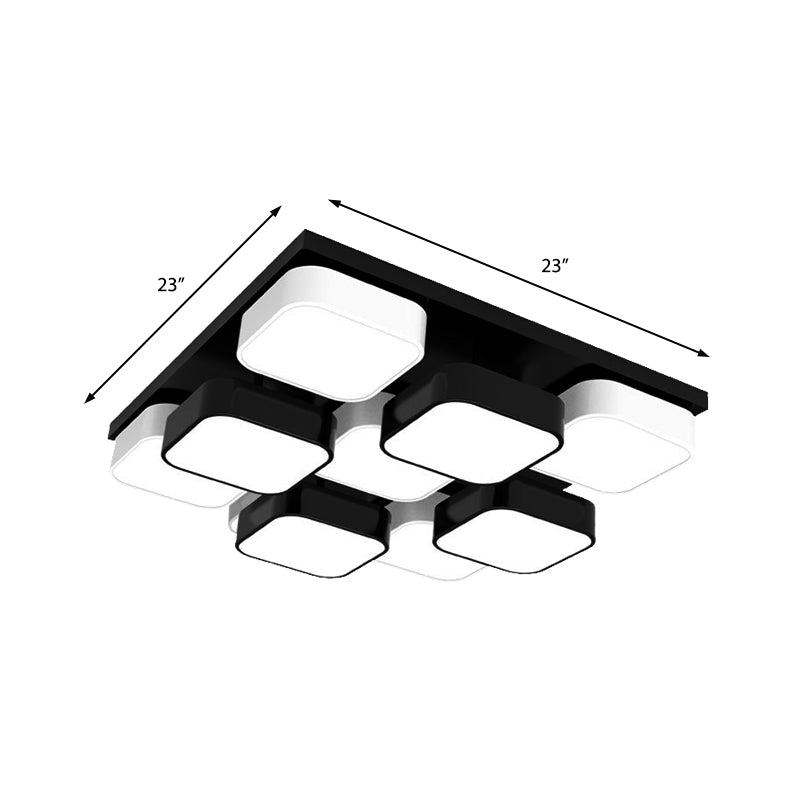 Square Kitchen Bedroom Ceiling Lamp Acrylic Metal 4/6/9/12/16/20 Heads Modern LED Ceiling Mount Light in Black Clearhalo 'Ceiling Lights' 'Close To Ceiling Lights' 'Close to ceiling' 'Flush mount' Lighting' 377260