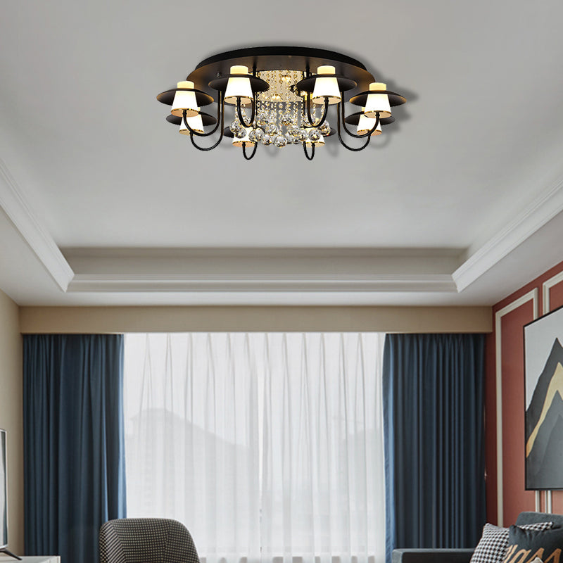 Metallic Circular Semi Flushmount Light 8 Lights Luxurious Black/White Ceiling Light with Crystal Ball for Dining Table Clearhalo 'Ceiling Lights' 'Close To Ceiling Lights' 'Close to ceiling' 'Semi-flushmount' Lighting' 377303