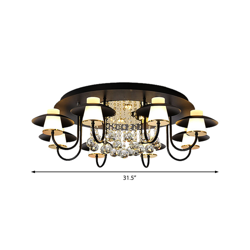 Metallic Circular Semi Flushmount Light 8 Lights Luxurious Black/White Ceiling Light with Crystal Ball for Dining Table Clearhalo 'Ceiling Lights' 'Close To Ceiling Lights' 'Close to ceiling' 'Semi-flushmount' Lighting' 377305