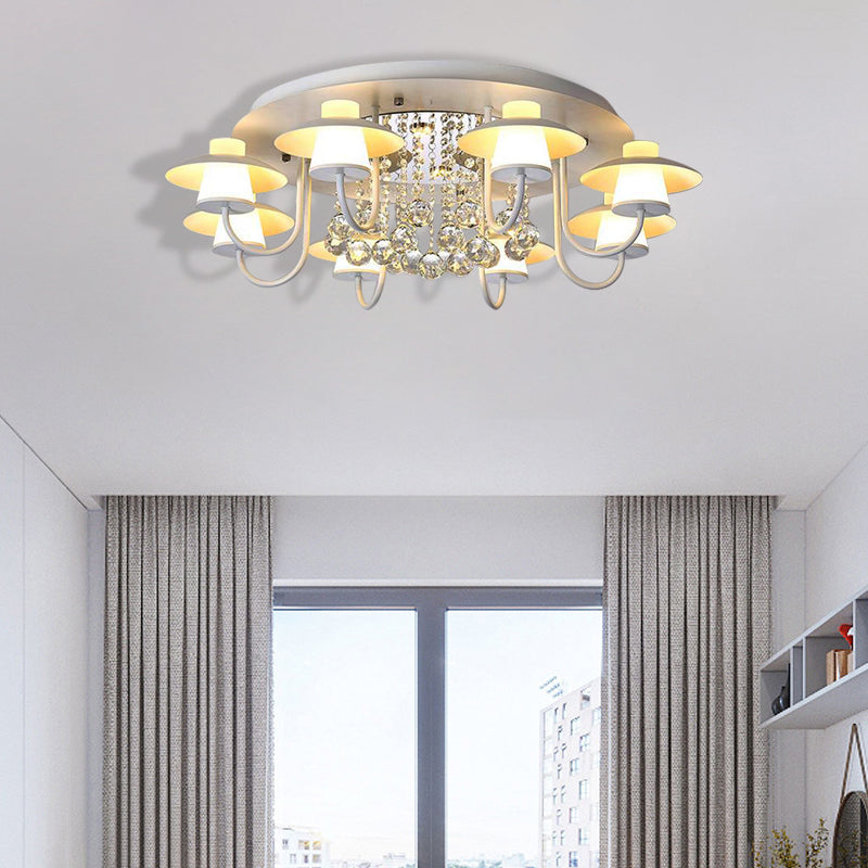 Metallic Circular Semi Flushmount Light 8 Lights Luxurious Black/White Ceiling Light with Crystal Ball for Dining Table White 31.5" Clearhalo 'Ceiling Lights' 'Close To Ceiling Lights' 'Close to ceiling' 'Semi-flushmount' Lighting' 377310