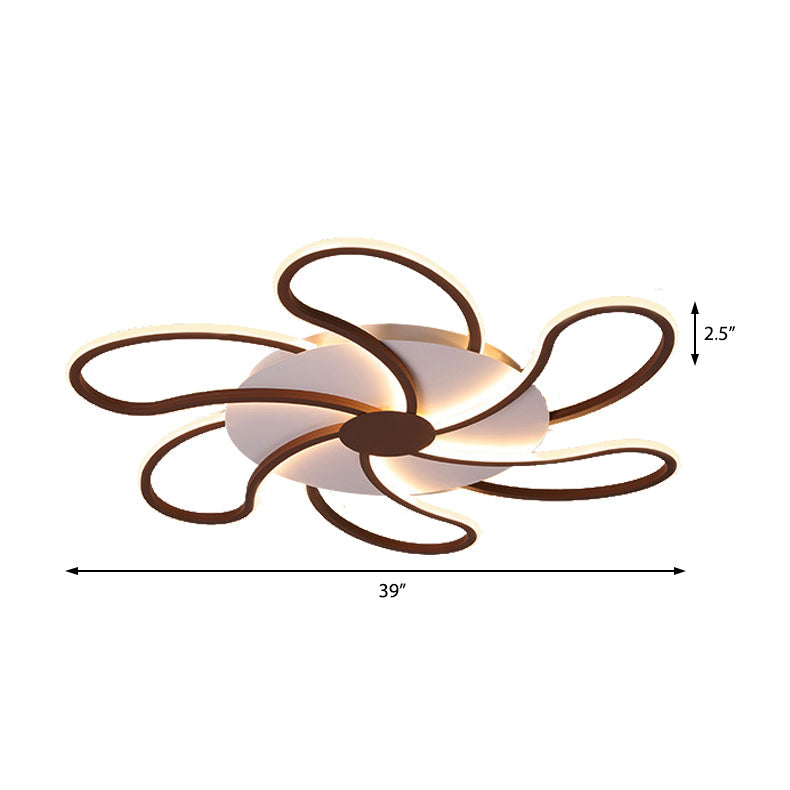Brown Flower Ceiling Flush Light Modern Metal Shade 5/6/7 Lights Led Indoor Lighting in Warm/White Clearhalo 'Ceiling Lights' 'Close To Ceiling Lights' 'Close to ceiling' 'Semi-flushmount' Lighting' 377454