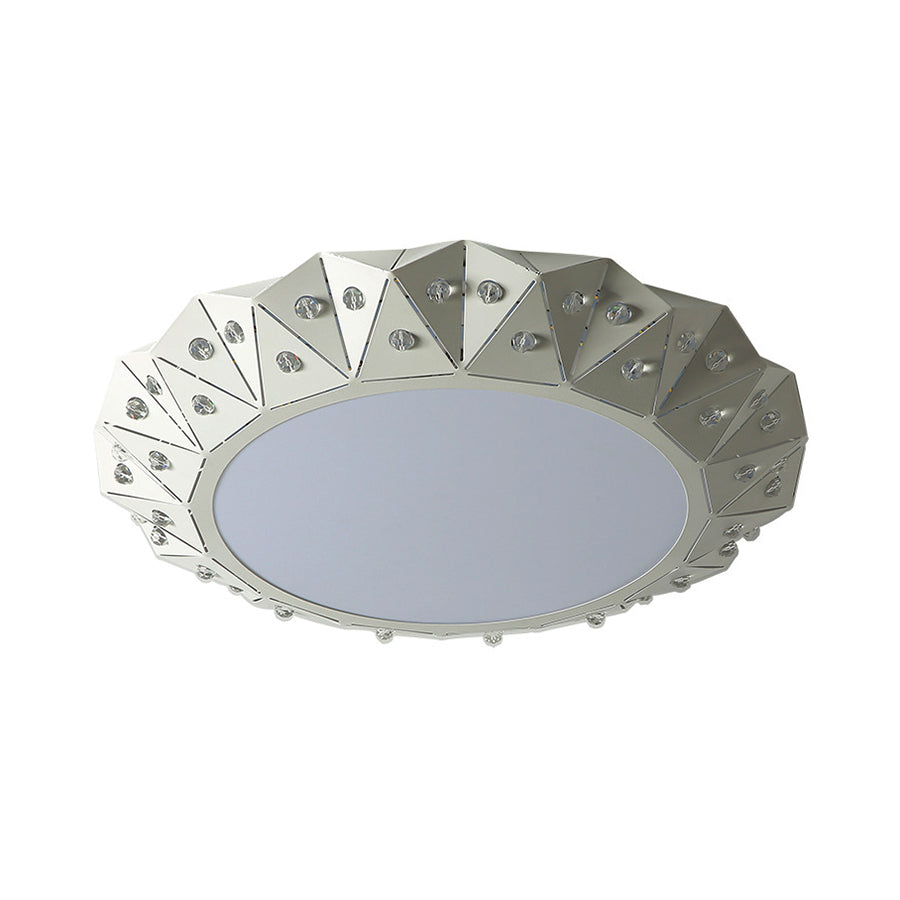 Faceted Round Flushmount Light with White Iron Shade Warm/White Light Modernism Led Foyer Ceiling Light, 16.5"/22.5" Wide Clearhalo 'Ceiling Lights' 'Close To Ceiling Lights' 'Close to ceiling' 'Flush mount' Lighting' 377711