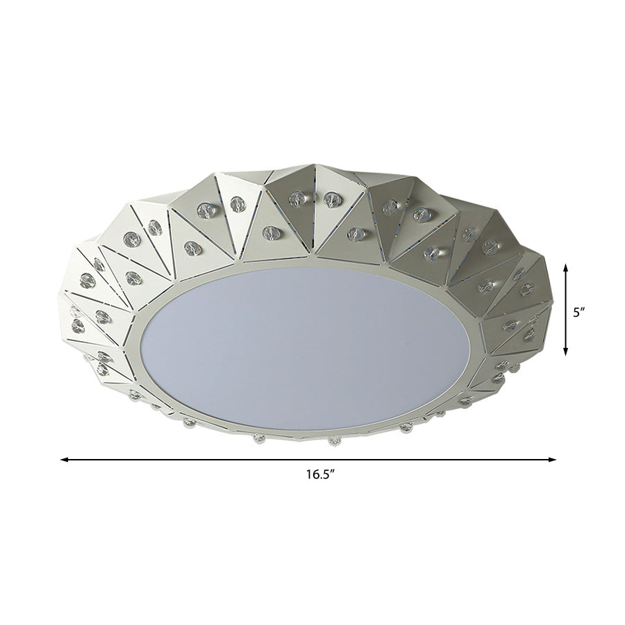 Faceted Round Flushmount Light with White Iron Shade Warm/White Light Modernism Led Foyer Ceiling Light, 16.5"/22.5" Wide Clearhalo 'Ceiling Lights' 'Close To Ceiling Lights' 'Close to ceiling' 'Flush mount' Lighting' 377712