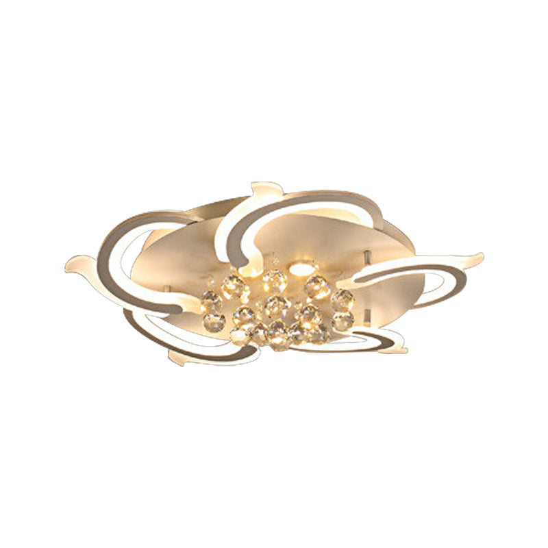 3/5/6-LED Windmill Flush Ceiling Lamp Modern Style Metallic Led Flush Lighting in White with Crystal Ball Clearhalo 'Ceiling Lights' 'Close To Ceiling Lights' 'Close to ceiling' 'Semi-flushmount' Lighting' 377718