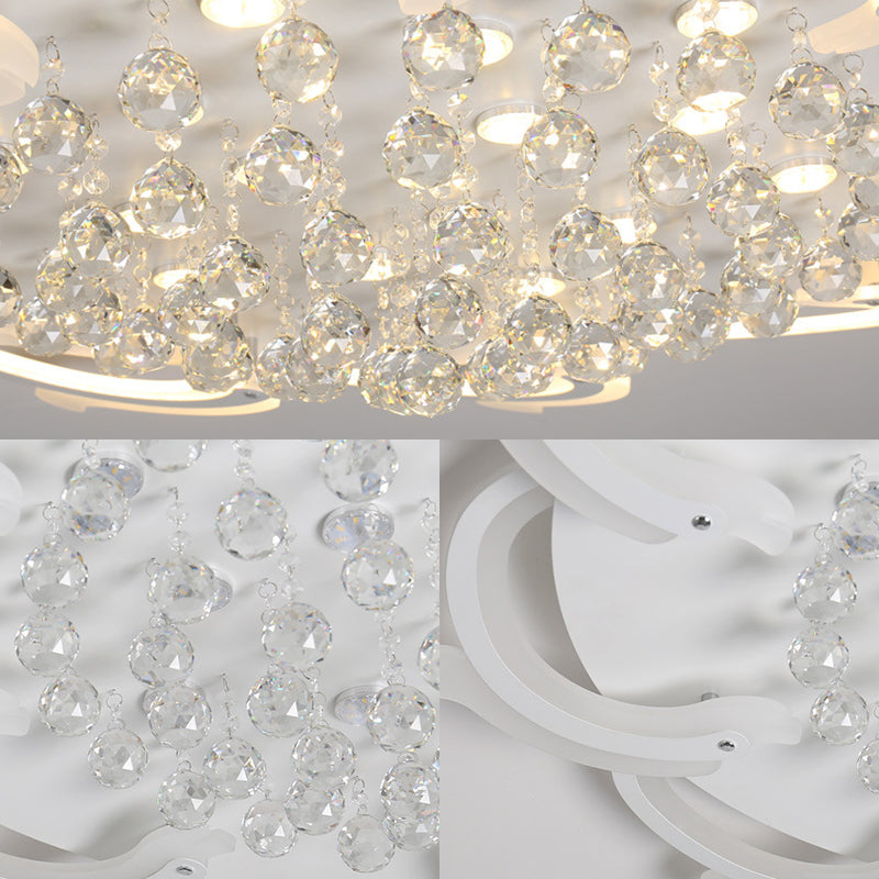 3/5/6-LED Windmill Flush Ceiling Lamp Modern Style Metallic Led Flush Lighting in White with Crystal Ball Clearhalo 'Ceiling Lights' 'Close To Ceiling Lights' 'Close to ceiling' 'Semi-flushmount' Lighting' 377720