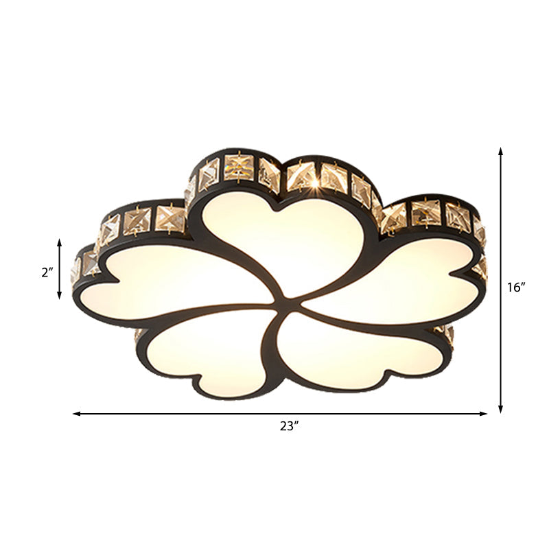 Metal Clover Flush Mount Lighting with Clear K9 Crystal Led Contemporary Ceiling Flush Light in Black/White Clearhalo 'Ceiling Lights' 'Close To Ceiling Lights' 'Close to ceiling' 'Flush mount' Lighting' 377736