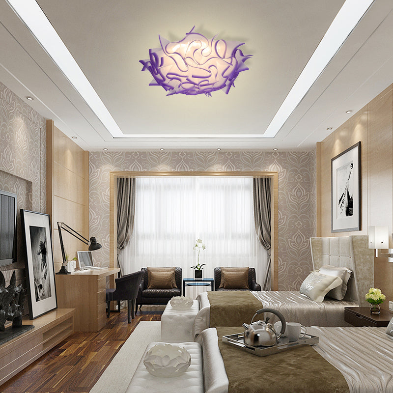 Acrylic Bloom Flush Ceiling Lamp Contemporary Led Ceiling Light Fixture in Blue/Brown/Orange Clearhalo 'Ceiling Lights' 'Close To Ceiling Lights' 'Close to ceiling' 'Flush mount' Lighting' 377810