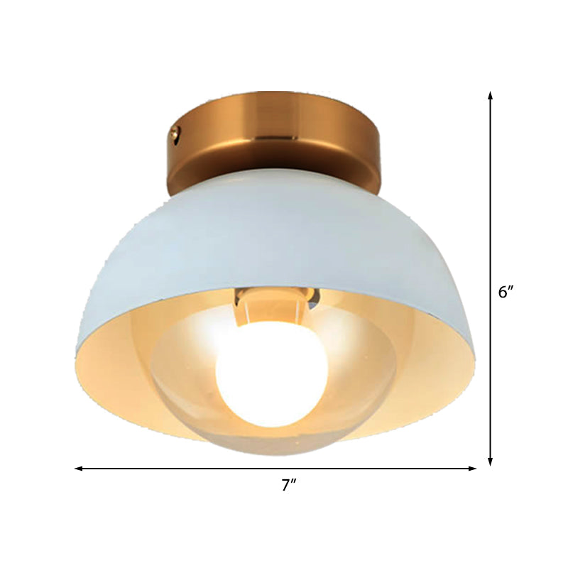 White/Pink/Yellow/Coffee Flush Mount Ceiling Light with Shade Modern Metal and Glass 1 Head Corridor Ceiling Light Fixture Clearhalo 'Ceiling Lights' 'Close To Ceiling Lights' 'Close to ceiling' 'Glass shade' 'Glass' 'Semi-flushmount' Lighting' 377888