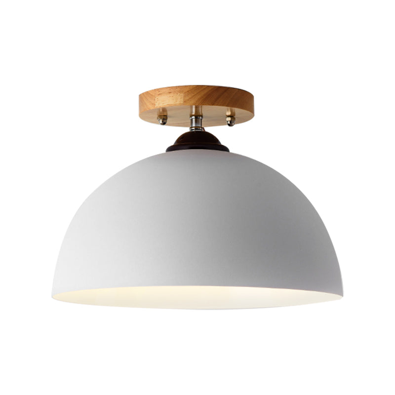 Red/Pink/White/Gray Domed Semi Flushmount Light Macaron Metal 1 Head Bedroom Semi Flush Ceiling Light, 12" W Clearhalo 'Ceiling Lights' 'Close To Ceiling Lights' 'Close to ceiling' 'Semi-flushmount' Lighting' 379515