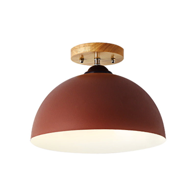 Red/Pink/White/Gray Domed Semi Flushmount Light Macaron Metal 1 Head Bedroom Semi Flush Ceiling Light, 12" W Clearhalo 'Ceiling Lights' 'Close To Ceiling Lights' 'Close to ceiling' 'Semi-flushmount' Lighting' 379520