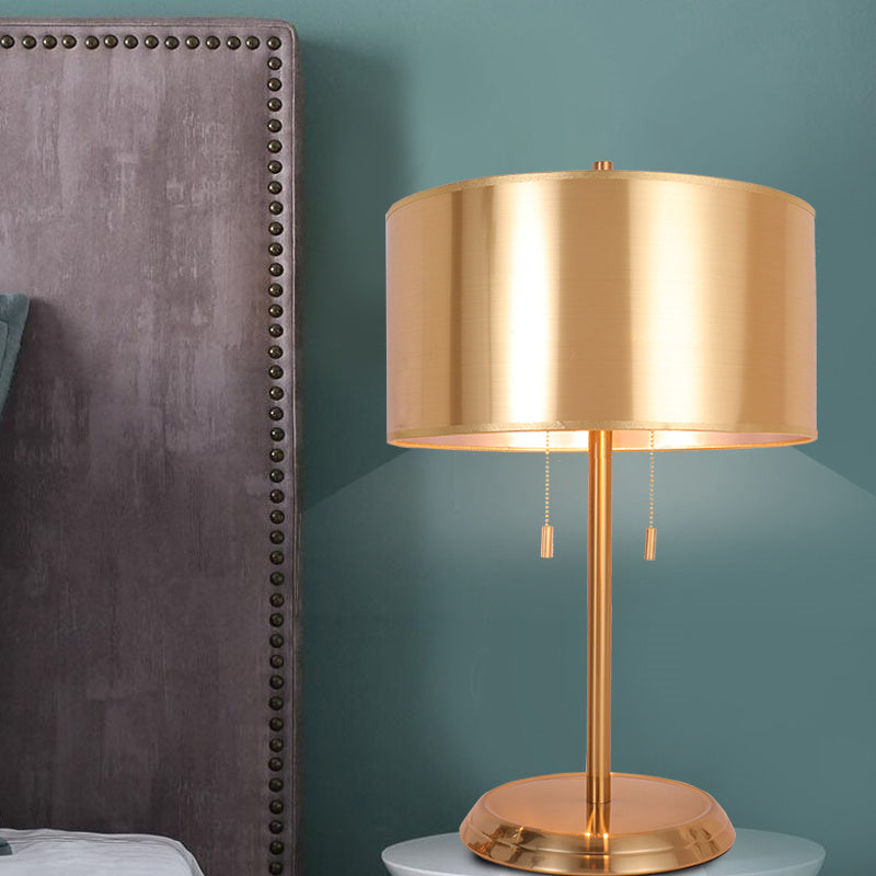 Gold Drum Desk Light Modernism 1 Head Fabric Task Lighting with Round Metal Base Clearhalo 'Lamps' 'Table Lamps' Lighting' 380227