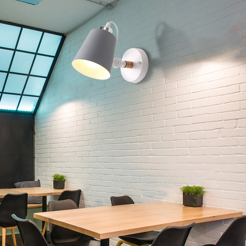 Gray/White/Pink/Yellow/Blue/Green Conical Sconce Light Fixture Minimalist Metal 1 Light Wall Mount Lamp for Bedside Clearhalo 'Cast Iron' 'Glass' 'Industrial' 'Modern wall lights' 'Modern' 'Tiffany' 'Traditional wall lights' 'Vanity Lights' 'Wall Lights' Lighting' 380412
