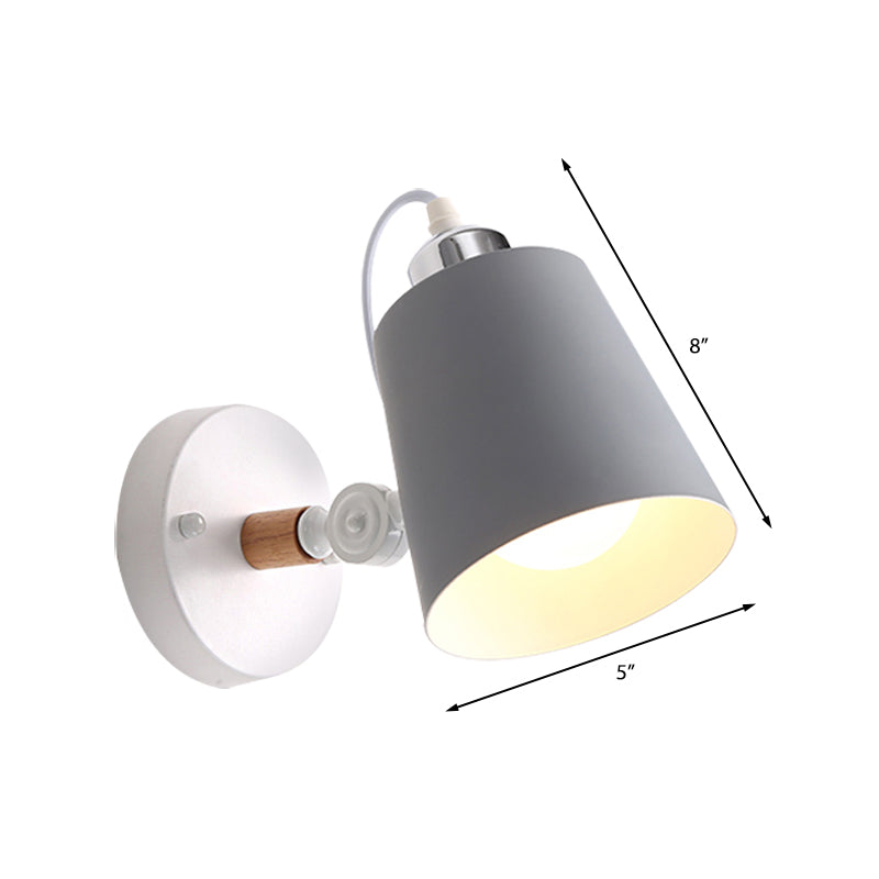 Gray/White/Pink/Yellow/Blue/Green Conical Sconce Light Fixture Minimalist Metal 1 Light Wall Mount Lamp for Bedside Clearhalo 'Cast Iron' 'Glass' 'Industrial' 'Modern wall lights' 'Modern' 'Tiffany' 'Traditional wall lights' 'Vanity Lights' 'Wall Lights' Lighting' 380414