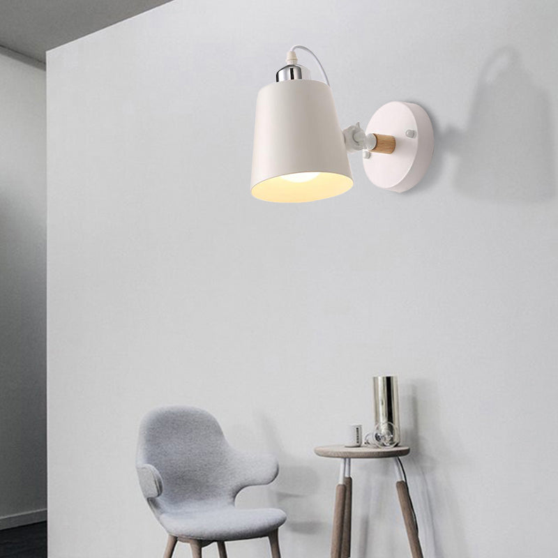 Gray/White/Pink/Yellow/Blue/Green Conical Sconce Light Fixture Minimalist Metal 1 Light Wall Mount Lamp for Bedside White Clearhalo 'Cast Iron' 'Glass' 'Industrial' 'Modern wall lights' 'Modern' 'Tiffany' 'Traditional wall lights' 'Vanity Lights' 'Wall Lights' Lighting' 380417