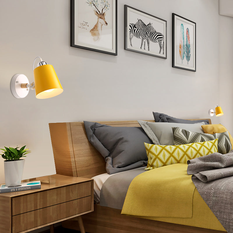 Gray/White/Pink/Yellow/Blue/Green Conical Sconce Light Fixture Minimalist Metal 1 Light Wall Mount Lamp for Bedside Yellow Clearhalo 'Cast Iron' 'Glass' 'Industrial' 'Modern wall lights' 'Modern' 'Tiffany' 'Traditional wall lights' 'Vanity Lights' 'Wall Lights' Lighting' 380423