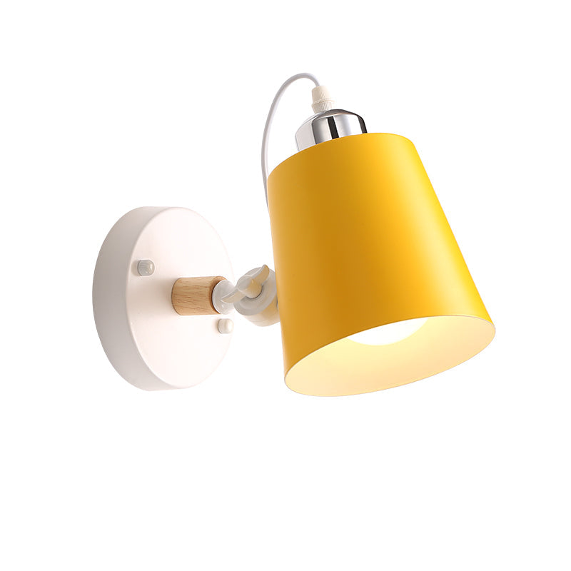 Gray/White/Pink/Yellow/Blue/Green Conical Sconce Light Fixture Minimalist Metal 1 Light Wall Mount Lamp for Bedside Clearhalo 'Cast Iron' 'Glass' 'Industrial' 'Modern wall lights' 'Modern' 'Tiffany' 'Traditional wall lights' 'Vanity Lights' 'Wall Lights' Lighting' 380424