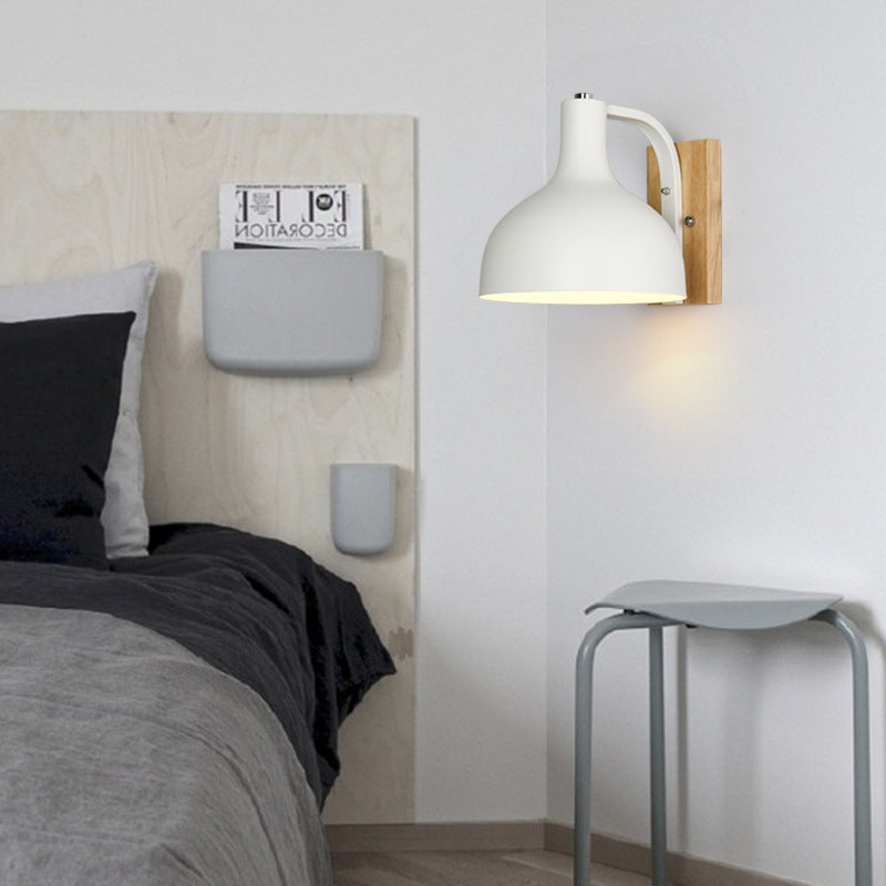 Barn Shade Wall Mounted Light Nordic Metal 1 Head 7.5" W White/Pink/Blue/Green Wall Lighting Fixture for Bedroom Bedside White Clearhalo 'Cast Iron' 'Glass' 'Industrial' 'Modern wall lights' 'Modern' 'Tiffany' 'Traditional wall lights' 'Vanity Lights' 'Wall Lights' Lighting' 380441