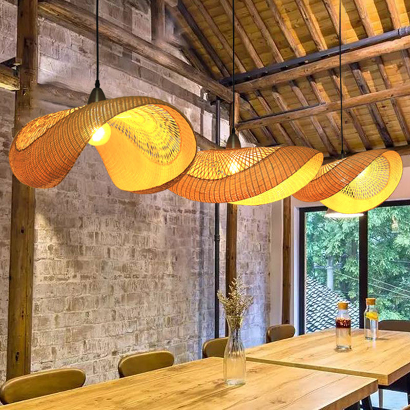 Bamboo Curvy Hanging Lamp Japanese 1 Head Beige Ceiling Pendant Light for Dining Room Clearhalo 'Ceiling Lights' 'Pendant Lights' 'Pendants' Lighting' 380493