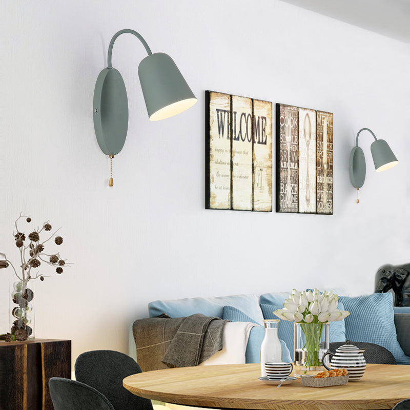 Modern Cone Sconce Light Fixture 1 Light Wall Mounted Lighting with Metal Shade and Pull Chain in Pink/Yellow/Blue/Green Clearhalo 'Cast Iron' 'Glass' 'Industrial' 'Modern wall lights' 'Modern' 'Tiffany' 'Traditional wall lights' 'Wall Lamps & Sconces' 'Wall Lights' Lighting' 380529