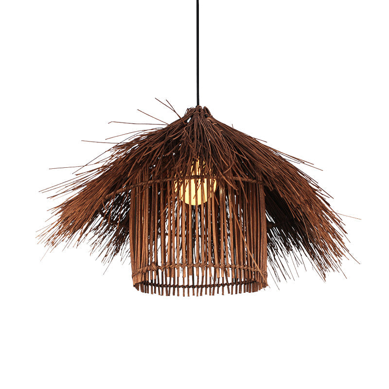Asian 1 Head Ceiling Light Coffee/Flaxen Handcrafted Pendant Lighting Fixture with Bamboo Shade Clearhalo 'Ceiling Lights' 'Pendant Lights' 'Pendants' Lighting' 380600