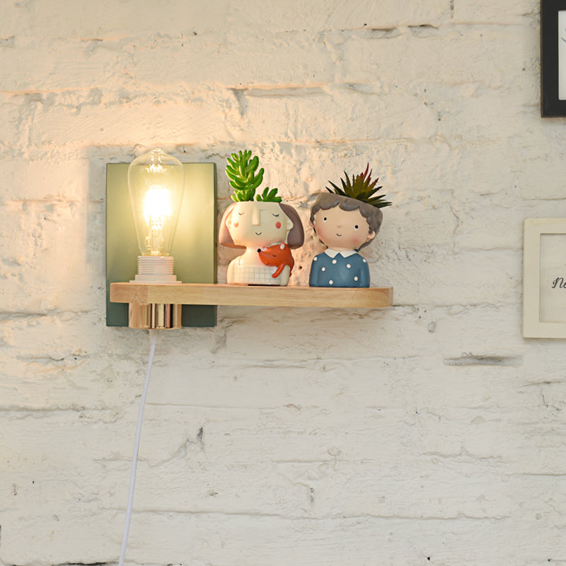 Black/Green Metal Backplate Wall Lighting Fixture Simple 1 Light Bare Bulb Wall Mounted Lamp for Corridor Clearhalo 'Cast Iron' 'Glass' 'Industrial' 'Modern wall lights' 'Modern' 'Tiffany' 'Traditional wall lights' 'Wall Lamps & Sconces' 'Wall Lights' Lighting' 380643