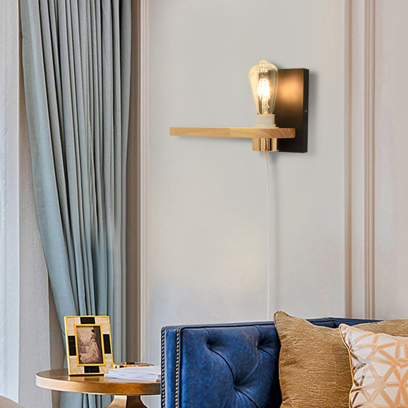 Black/Green Metal Backplate Wall Lighting Fixture Simple 1 Light Bare Bulb Wall Mounted Lamp for Corridor Black Clearhalo 'Cast Iron' 'Glass' 'Industrial' 'Modern wall lights' 'Modern' 'Tiffany' 'Traditional wall lights' 'Wall Lamps & Sconces' 'Wall Lights' Lighting' 380646