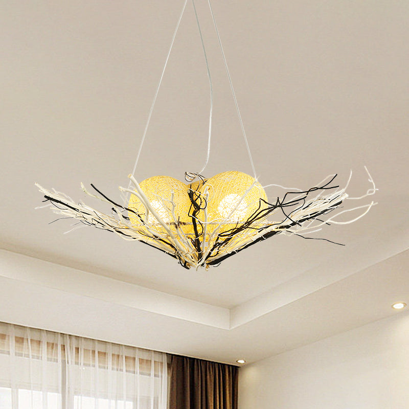 Bamboo Flared Ceiling Chandelier Asia 3 Heads Beige Pendant Lighting Fixture for Living Room Clearhalo 'Ceiling Lights' 'Chandeliers' Lighting' options 380649