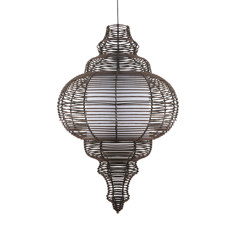 Chinese 1 Bulb Ceiling Lamp Coffee Gourd Hanging Light Fixture with Rattan Shade Clearhalo 'Ceiling Lights' 'Pendant Lights' 'Pendants' Lighting' 380669