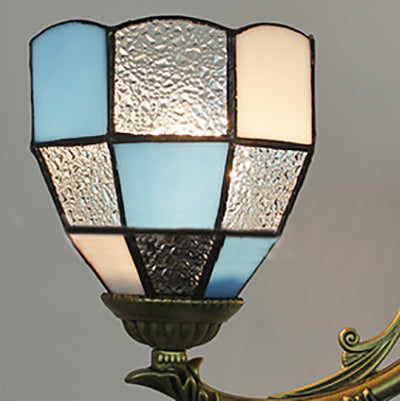 Brass Finish Dome Chandelier Light with Adjustable Chain Vintage 3 Lights Hanging Light in Orange/Green/Clear/Blue Clearhalo 'Ceiling Lights' 'Chandeliers' 'Clear' 'Industrial' 'Middle Century Chandeliers' 'Modern' 'Tiffany Chandeliers' 'Tiffany close to ceiling' 'Tiffany' 'Traditional Chandeliers' Lighting' 38074