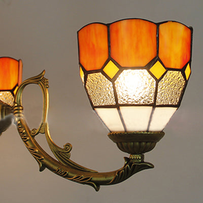 Brass Finish Dome Chandelier Light with Adjustable Chain Vintage 3 Lights Hanging Light in Orange/Green/Clear/Blue Clearhalo 'Ceiling Lights' 'Chandeliers' 'Clear' 'Industrial' 'Middle Century Chandeliers' 'Modern' 'Tiffany Chandeliers' 'Tiffany close to ceiling' 'Tiffany' 'Traditional Chandeliers' Lighting' 38077