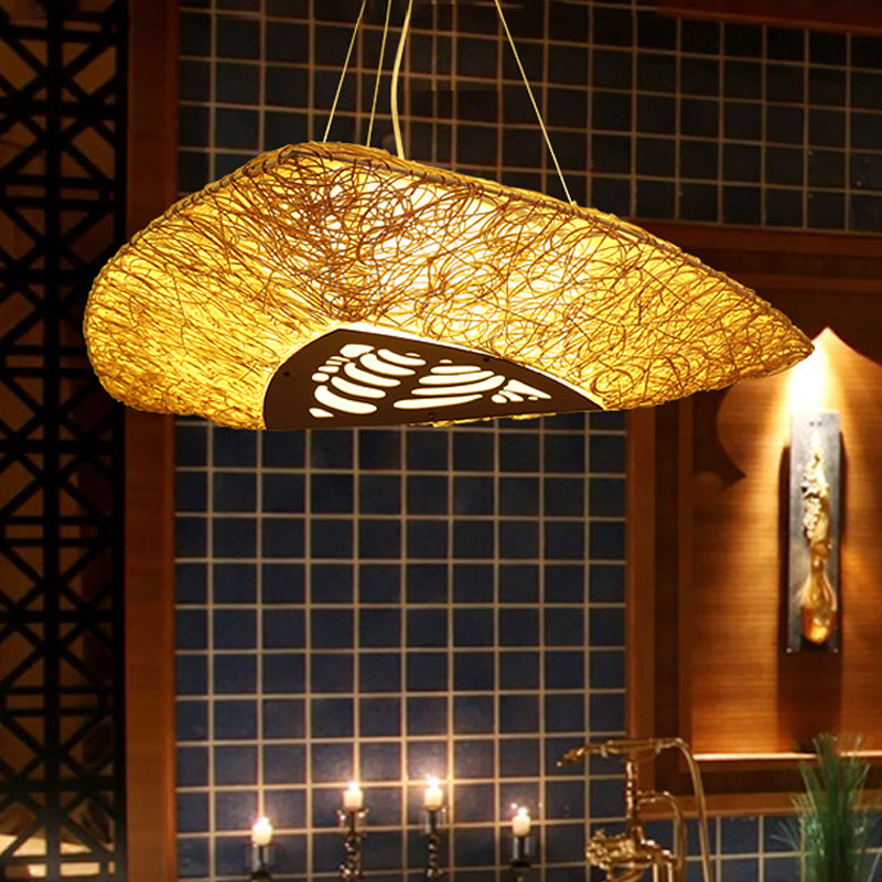 Hand-Worked Ceiling Chandelier Japanese Bamboo 3 Heads Hanging Pendant Light in Beige Clearhalo 'Ceiling Lights' 'Chandeliers' Lighting' options 380781