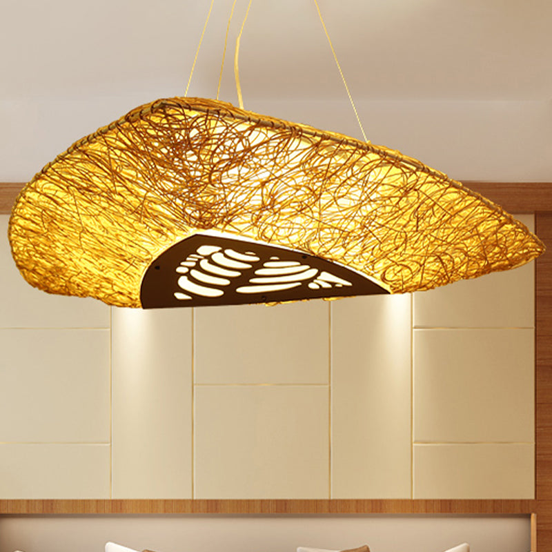 Hand-Worked Ceiling Chandelier Japanese Bamboo 3 Heads Hanging Pendant Light in Beige Clearhalo 'Ceiling Lights' 'Chandeliers' Lighting' options 380782