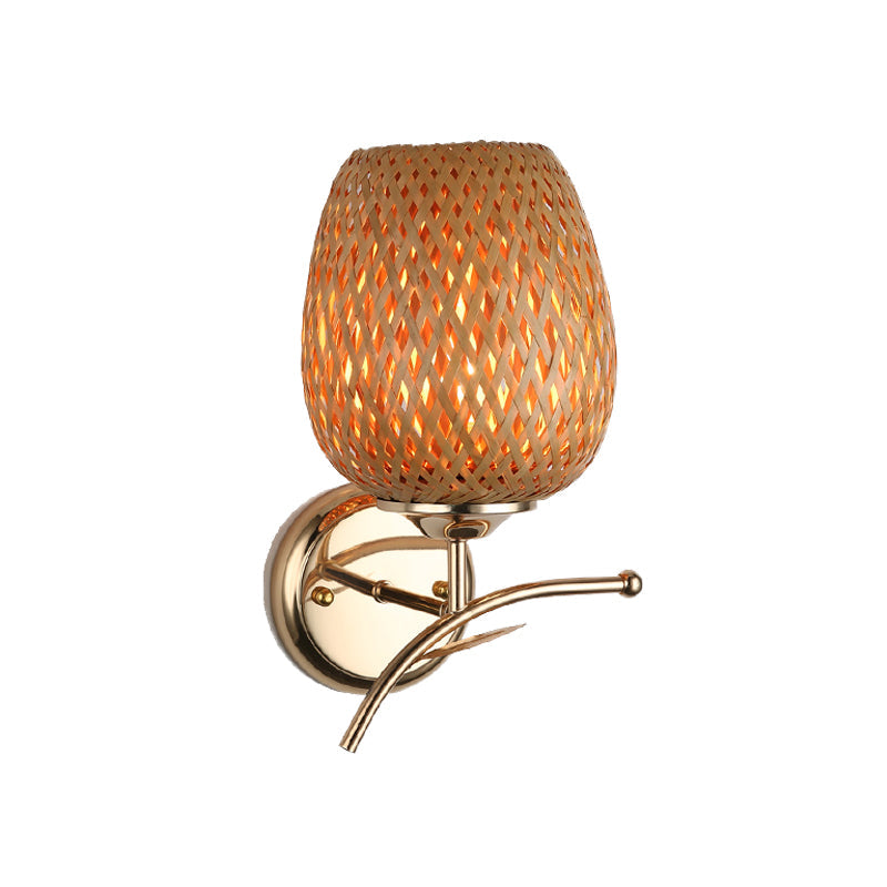 Japanese Hand-Worked Sconce Light Bamboo 1 Bulb Wall Mount Lighting in Brown for Stairway Clearhalo 'Wall Lamps & Sconces' 'Wall Lights' Lighting' 380851