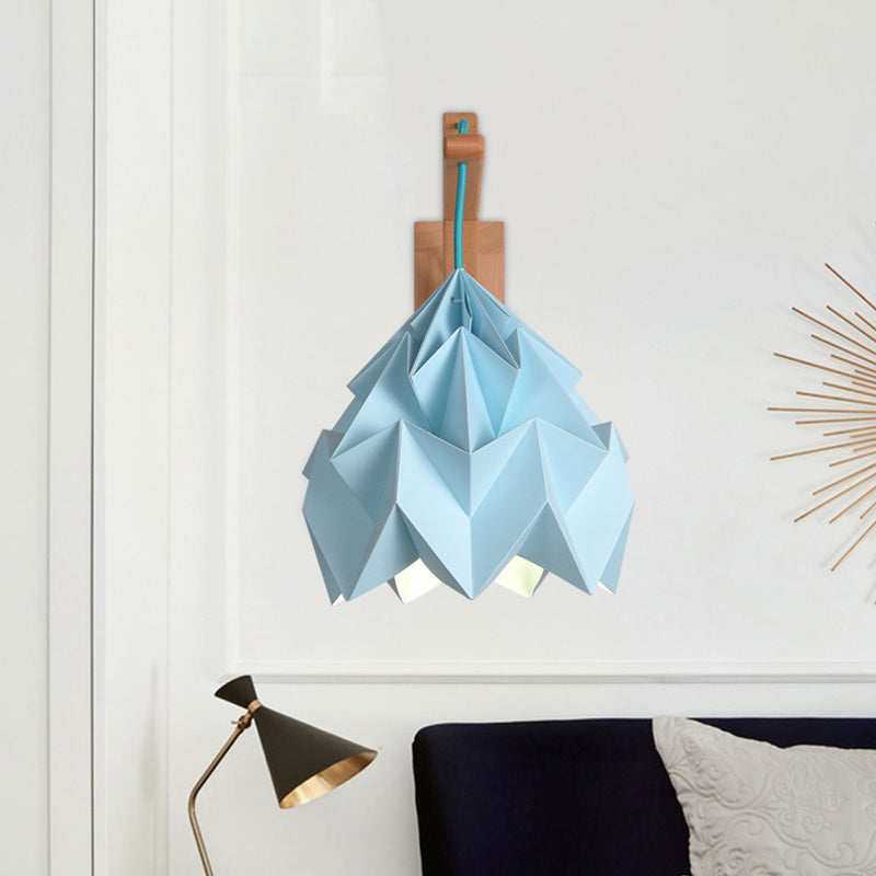 Domed Shade Paper Wall Mounted Lamp Macaron 1 Head White/Pink/Yellow/Blue/Green Sconce Light Fixture with Wood Backplate Clearhalo 'Modern wall lights' 'Modern' 'Vanity Lights' 'Wall Lights' Lighting' 380874